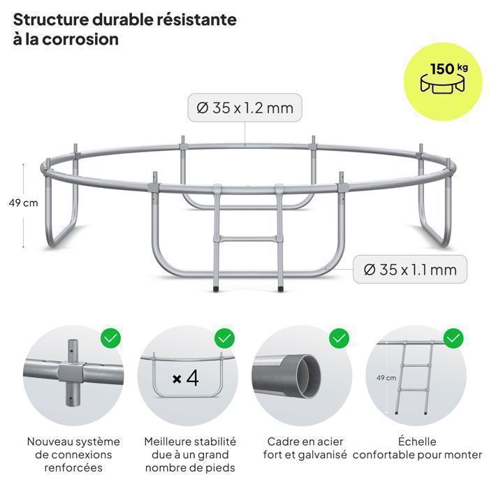 ZIPRO JumpPro IN Trampoline - 8ft (252 cm) - 150 kg Load Capacity - Quick Assembly - Enhanced Safety - Outdoor