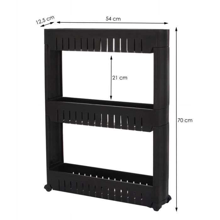 SPRINGOS® Scaffale a 3 ripiani con ruote - Unità di stoccaggio per cucina e bagno - Nero