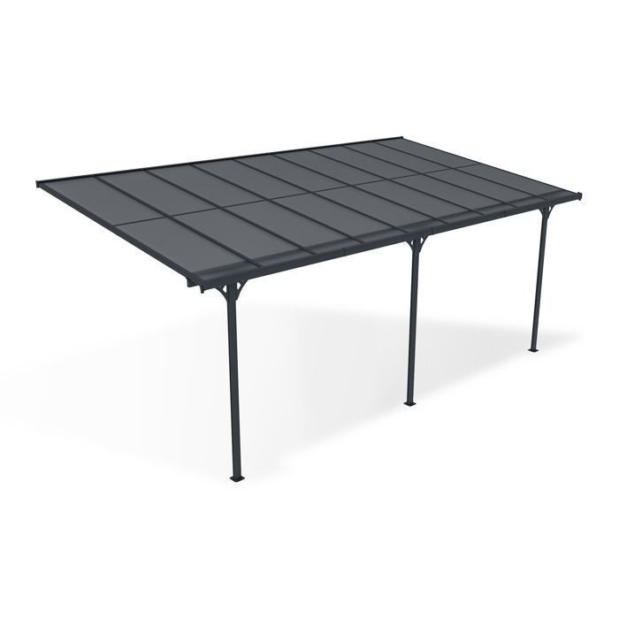 KLEO Cazeboo lean-to carport, aluminum car shelter 5.5x3 m, grey polycarbonate roof, 16.5 m²