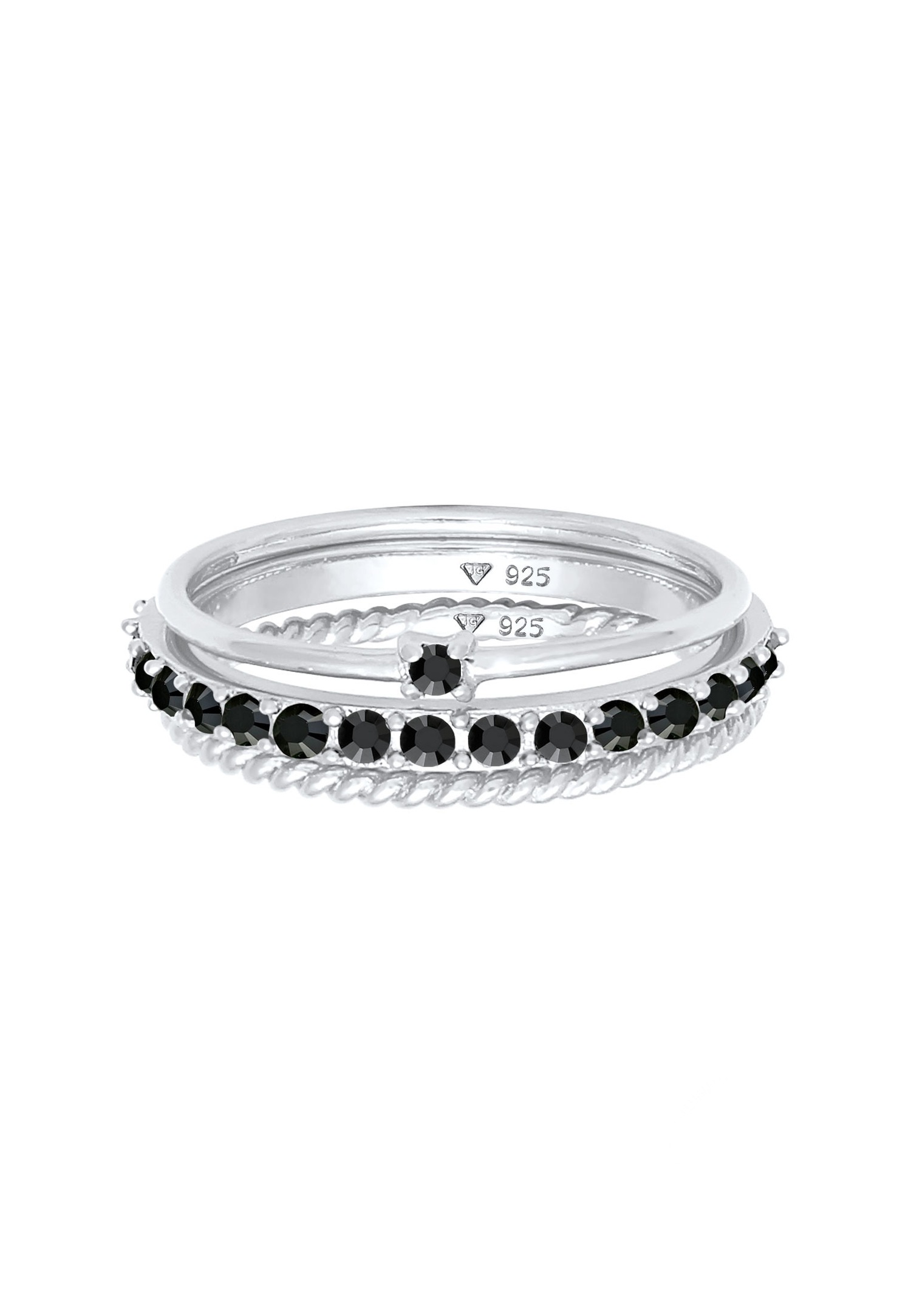 Elli Femmes Pile Set Élégante Solitaire Torsadé Tendance avec Cristaux Noir en Argent Sterling 925