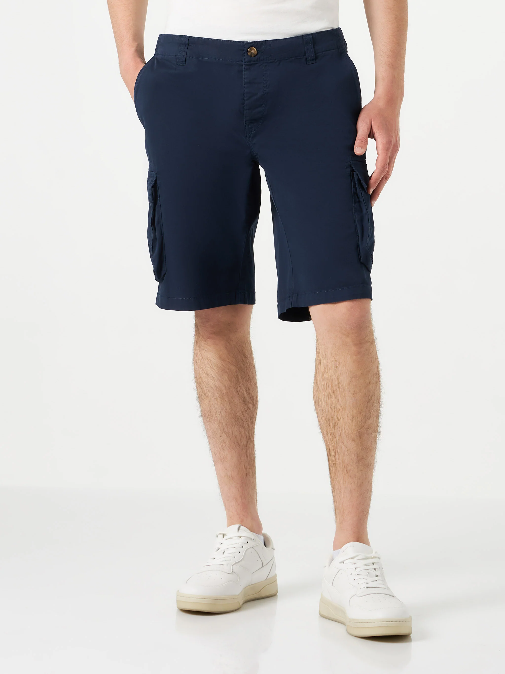 Heren blauwe katoenen cargoshorts