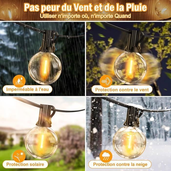 Guirnalda de luces LED solares para exteriores de 30 m, 50+2 LED G40, resistente al agua IP65, con control remoto RF para jardín, fiestas, patio y terraza.