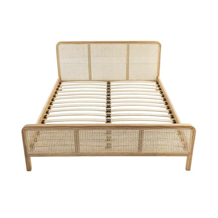 Chambre complète lit cannage avec commode et 2 chevets bois naturel 140x190 ANNA - Bois naturel - Terre de Nuit