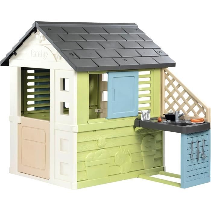 Smoby Life - Mooi speelhuisje + zomerkeuken - Grill en gootsteen - 17 accessoires - Gerecycled materiaal - Geschikt voor kinderen vanaf 2 jaar