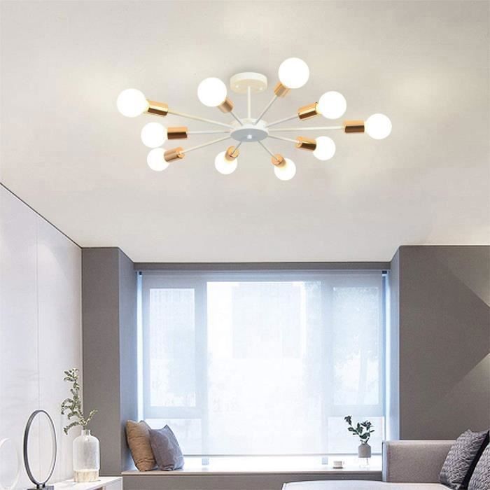Ganeed Ceiling Light, Sputnik Modern Industrial Chandelier, White, Semi-Ceiling Light with E27 Base and 10 Lights for Living Room and Kitchen