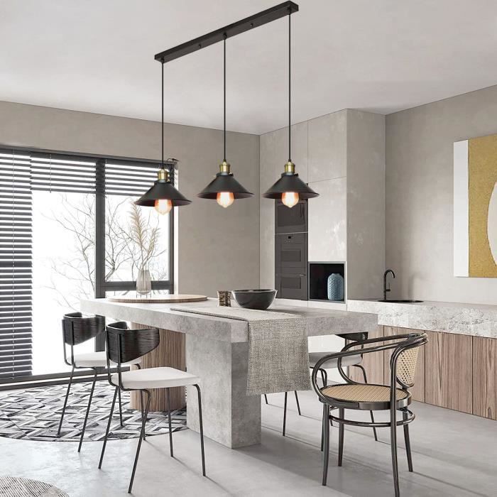 Lámpara de araña moderna ajustable U-Do, lámpara colgante de hierro negro de 3 luces con poste largo, lámpara de araña para interiores para cocina, oficina, sala de estar.