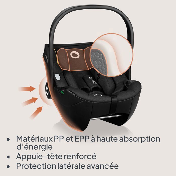 Silla de coche para bebé LIONELO Moxie i-Size - Portabebés de 40-87 cm - Tejido de bambú natural - Ligera - 0-13 kg - Grupo 0+ - Negra