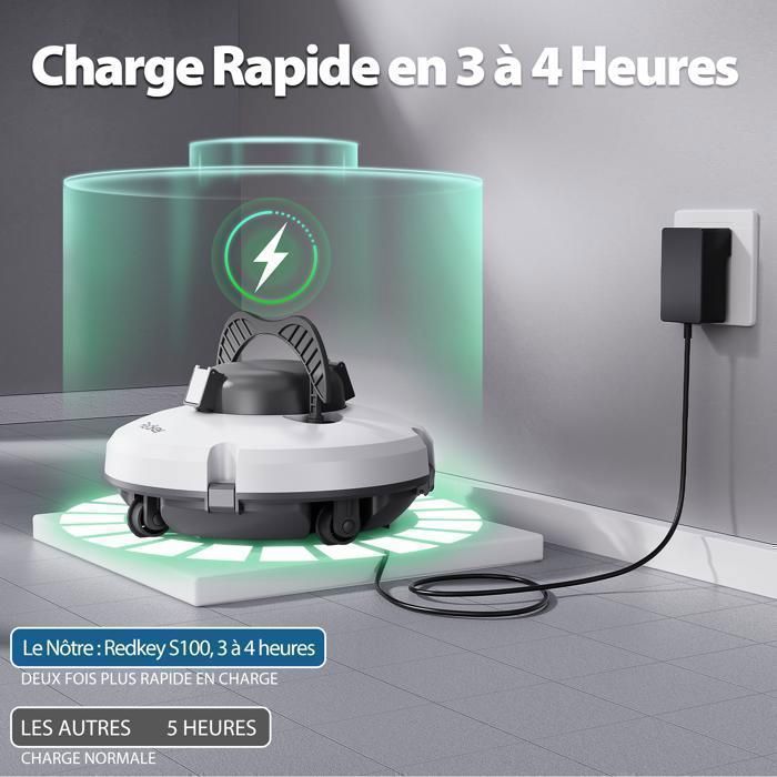 Redkey S100 draadloze robotstofzuiger voor zwembaden - 130 minuten accuduur, krachtige zuigkracht voor bladeren/zand/algen, automatische parkeerfunctie
