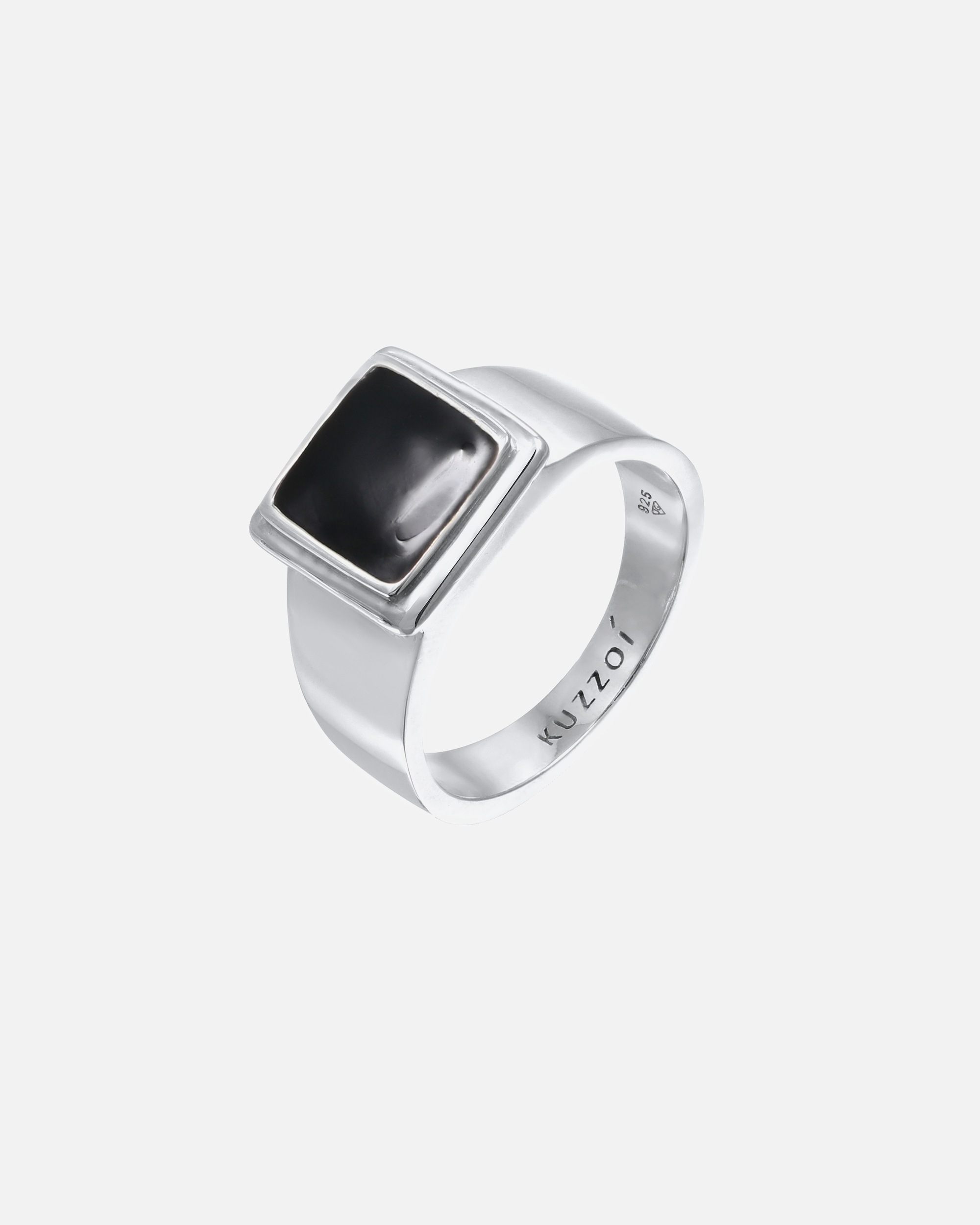 KUZZOI Bague Signet Homme Carré Bleu avec émail en argent 925 plaqué or