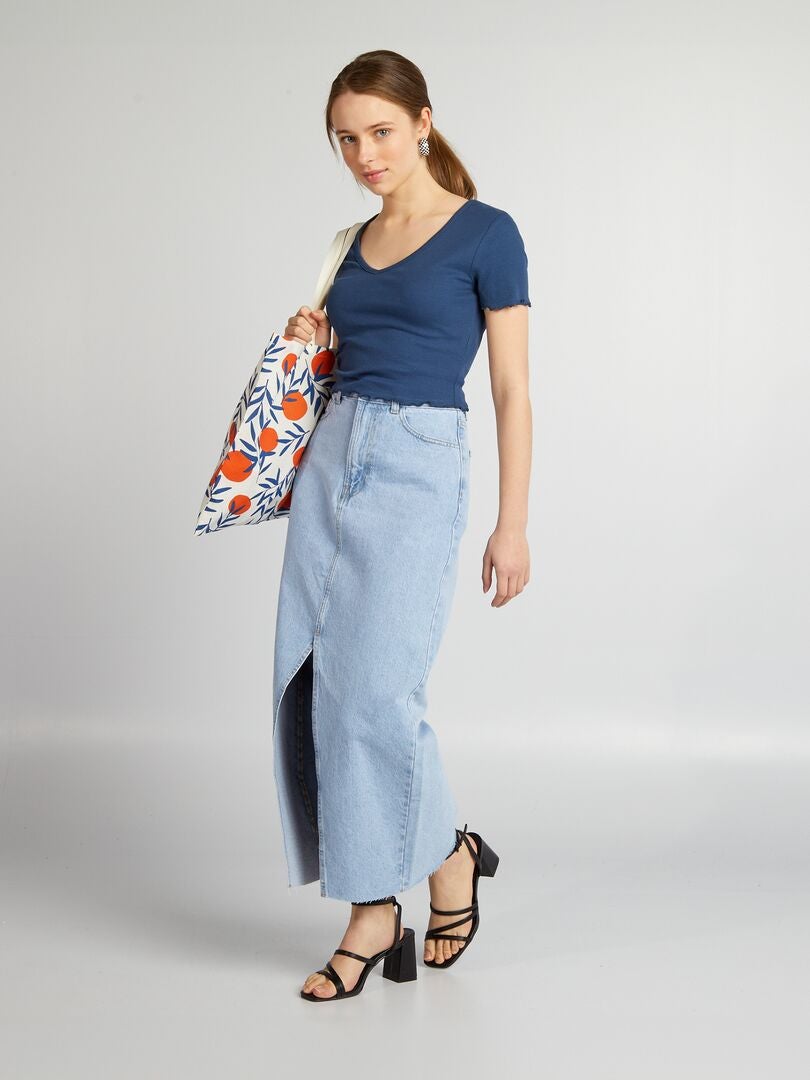 Crop-top met golvende randen - BLAUW