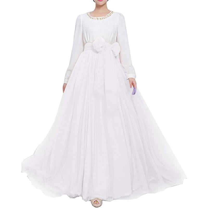 Gonna lunga maxi da sposa da donna in tulle vaporoso, lunghezza fino al pavimento, linea ad A, con cintura a fiocco, vita alta, ideale per matrimoni, feste e serate.