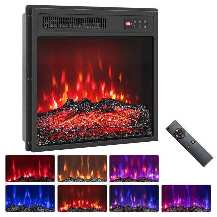 Cheminée Électrique Encastrable avec Chauffage - RELAX4LIFE - 750W/1500W - 37㎡ - 5 Luminosités - 5 Vitesses - Verrouillage Enfant