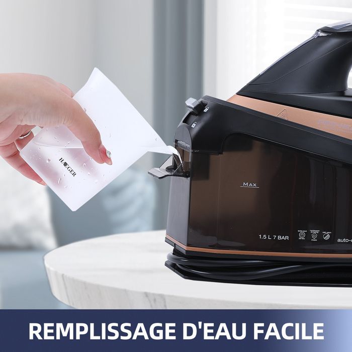 Centrale Vapeur, Température constante, 7 Bar, Débit Vapeur 130 g-min, Réservoir d'Eau 1,5 L, 3000W, Noir-Orange