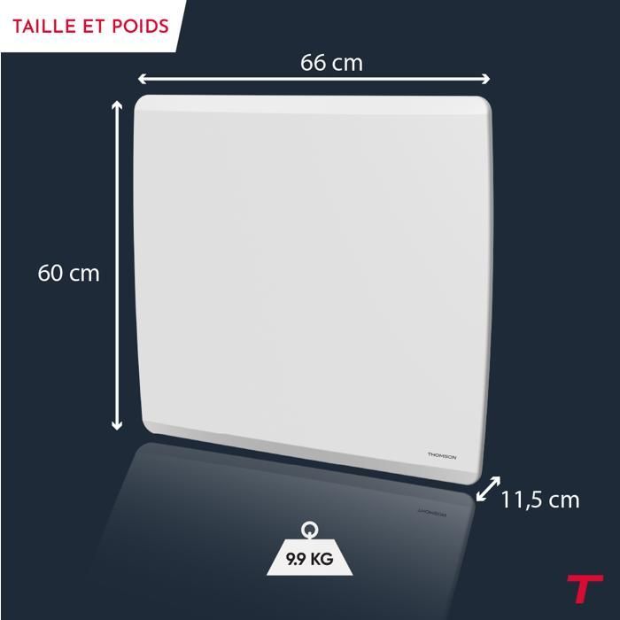 Radiador elétrico fixo com inércia seca - Núcleo de aquecimento duplo - THOMSON - MOLY 1500W - Conectado por Wi-Fi - horizontal branco - NF