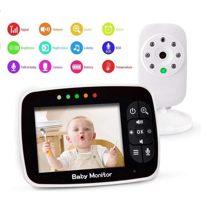 Cámara de videovigilancia para bebés - JASENX - Pantalla LCD de 3,5 pulgadas - Visión nocturna - Monitoreo de temperatura