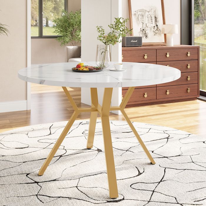 Thickened Tabletop Dining Set, Table and Chair Set (5 Pieces), Modern and Simple Round Table and Chairs