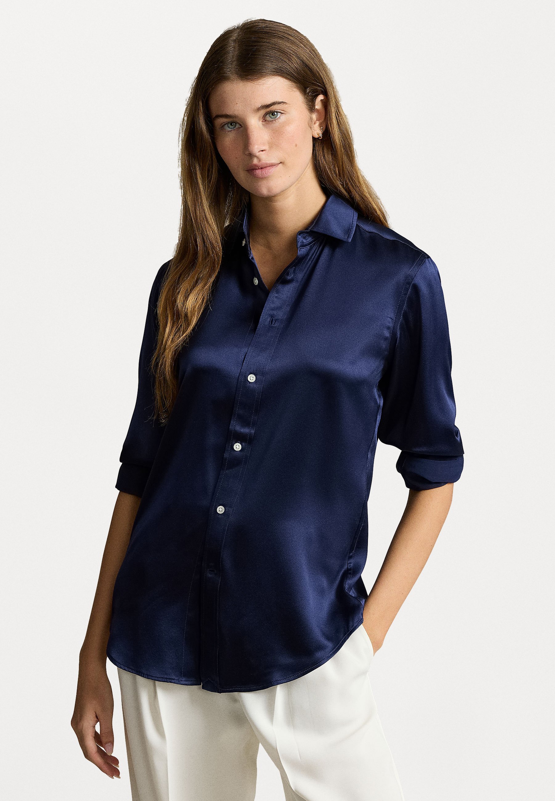 Polo Ralph Lauren Slim Fit Zijden Overhemd - Blouse met knoopsluiting - Newport Navy