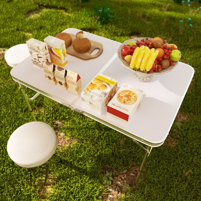 Portable folding aluminum camping table, 90cm wide, rectangular picnic table for kitchen and catering