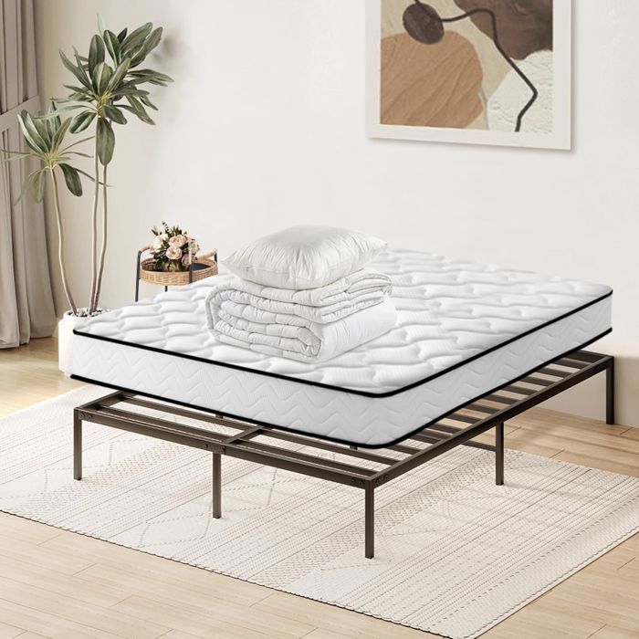 Ensemble Matelas et Sommier et Couette et Oreiller - Matelas 160x200x16 - Cadre de lit 160x200 - Couette 200x240 - 2Oreillers 60x60
