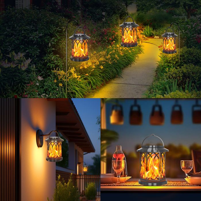 Lampe solaire d'extérieur à flamme, lanterne solaire LED, étanche IP65, effet flamme réaliste, lanterne LED, lot de 2