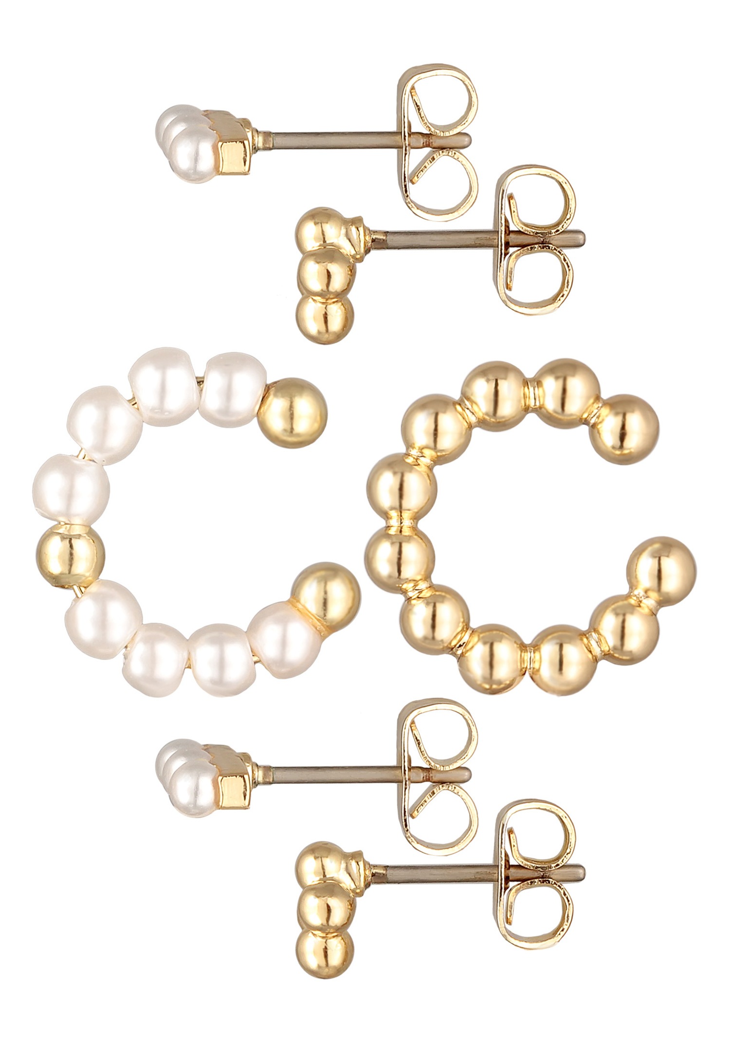 Elli Femmes Clous d'oreilles Boules Set Earcuff Perles de Verre Couleur Or