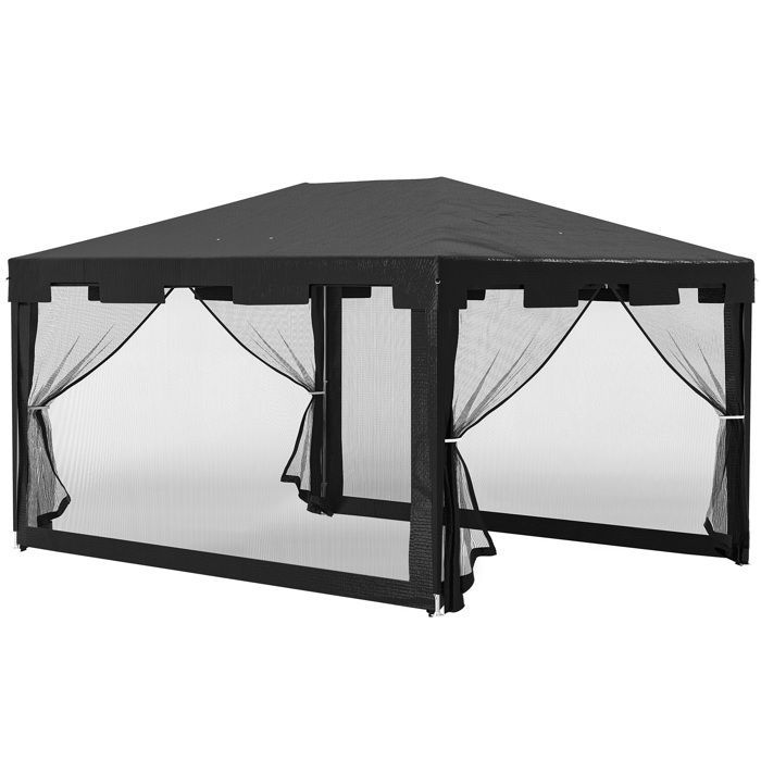Gazebo da giardino - Outsunny - 3 x 4 m - pannelli laterali in rete e 2 porte - per feste e matrimoni - metallo e PE - grigio scuro