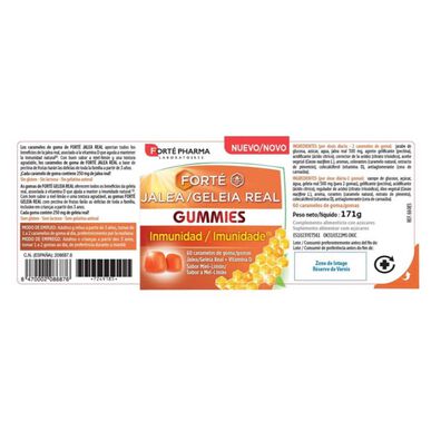 Gumijasti bonboni Forté Pharma Immunity z vitamini, okus medu in limone, 60 gumijastih bonbonov.