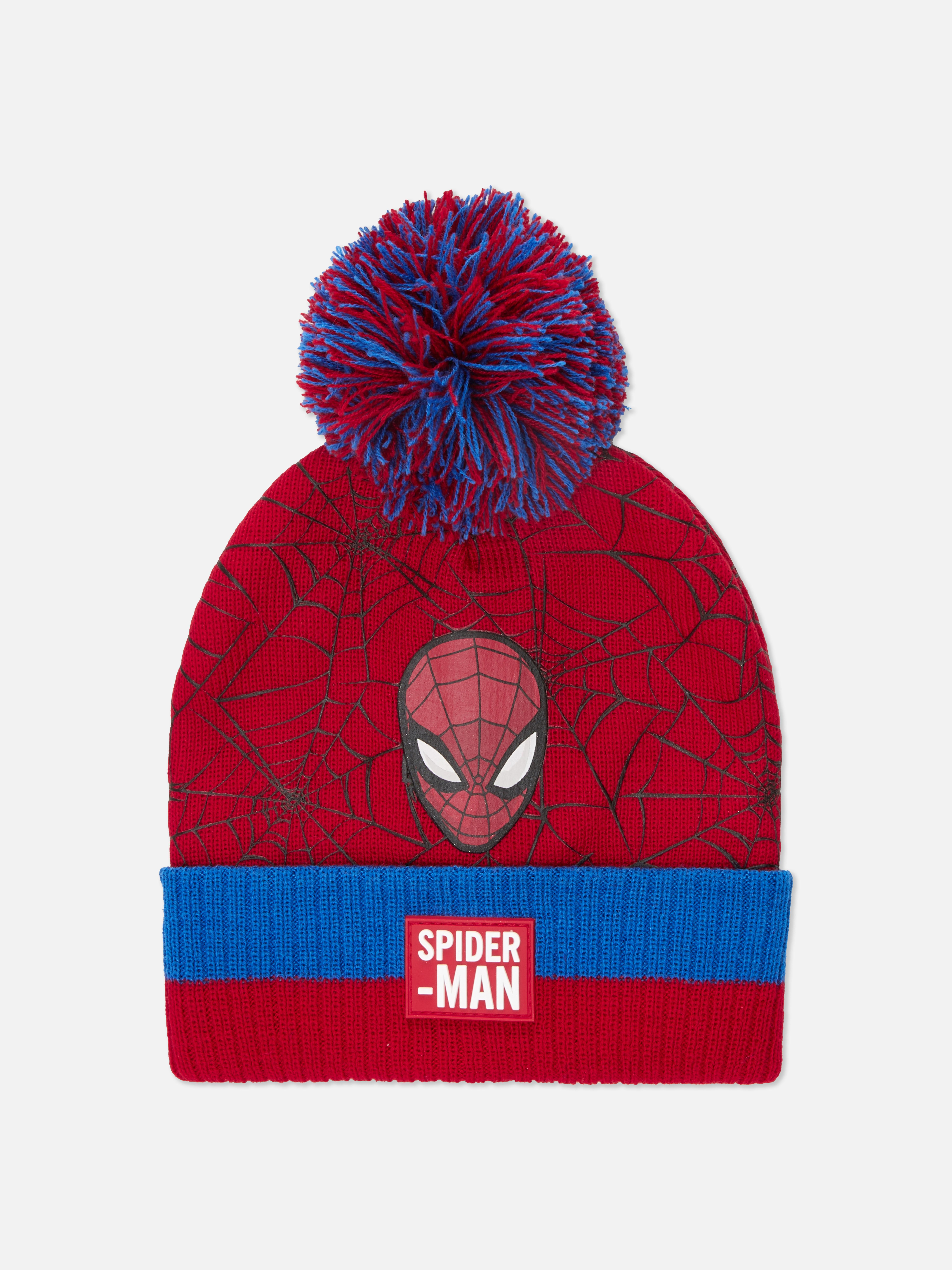 Căciulă MARVEL Spider-Man cu pompoane O căciulă în culorile lui Spider-Man de la Marvel, cu motiv de pânză și pompon în partea de sus