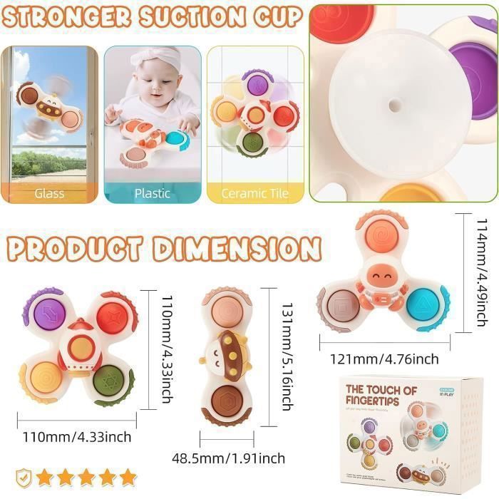 Saugnapf-Spinner für Babys, Handspinner für 1-Jährige, sensorisches Spielzeug, Badespielzeug, Anti-Stress, 3er-Pack