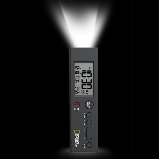4-in-1 Clock with Thermometer, Alarm Clock, World Time, and Flashlight (National Geographic)