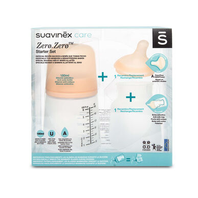 Suavinex Zero Zero startsett for nyfødte, babyflaske, tilpasset strømning, 0M, 1 enhet, 1 enhet