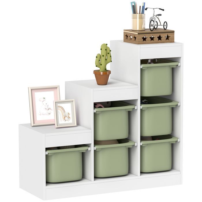 Mueble de almacenamiento de juguetes infantiles - AIYAPLAY - con 6 cajones extraíbles - 3 niveles de almacenamiento - 96 x 38,5 x 90 cm - Verde