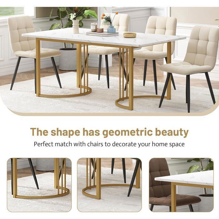 Lemonbest Table à manger rectangulaire, 140 x 80 × 75 cm, Table de cuisine moderne, Structure métal,  Motif marbre, pieds réglables