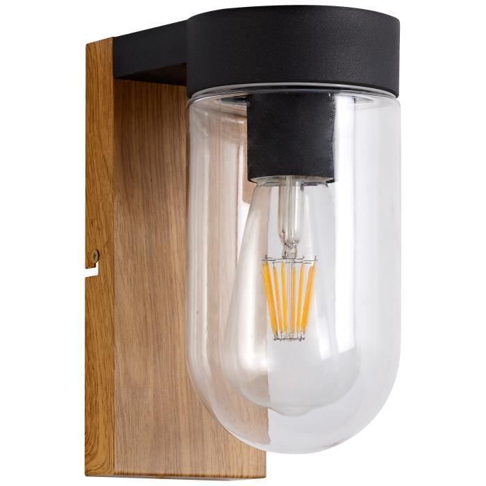 Aplique de exterior CABAR - BRILLANTE - madera oscura/negro - metal/cristal E27 1x40W