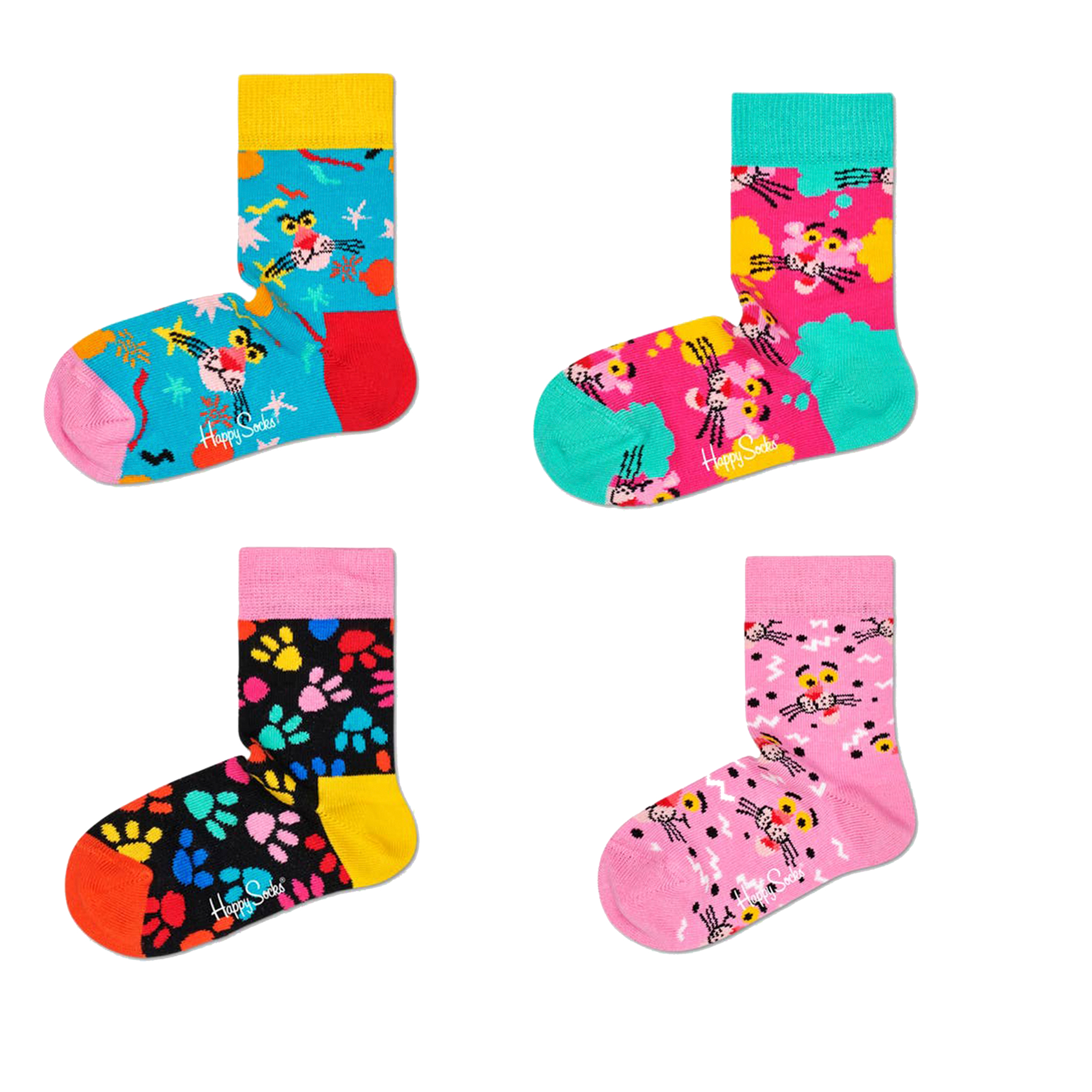  Conjunto de 4 pares de meias infantis Pantera Cor-de-Rosa