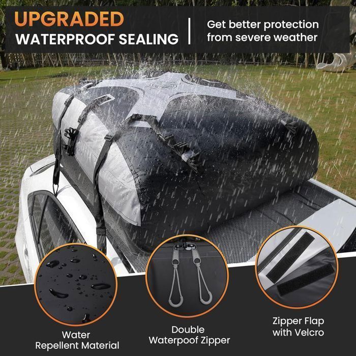Bolsa de techo para coche TOOLUCK, 580 L/20 pies cúbicos, caja de techo impermeable para todos los vehículos con o sin portaequipajes, silenciosa.