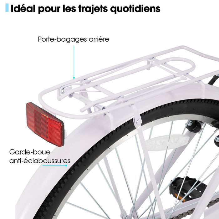 HILAND 26 pouces Vélo de Ville  - 7 Vitesses, Freins Double Sécurité, Cadre Bas, Garde-Boue et Porte-Bagages, Violet