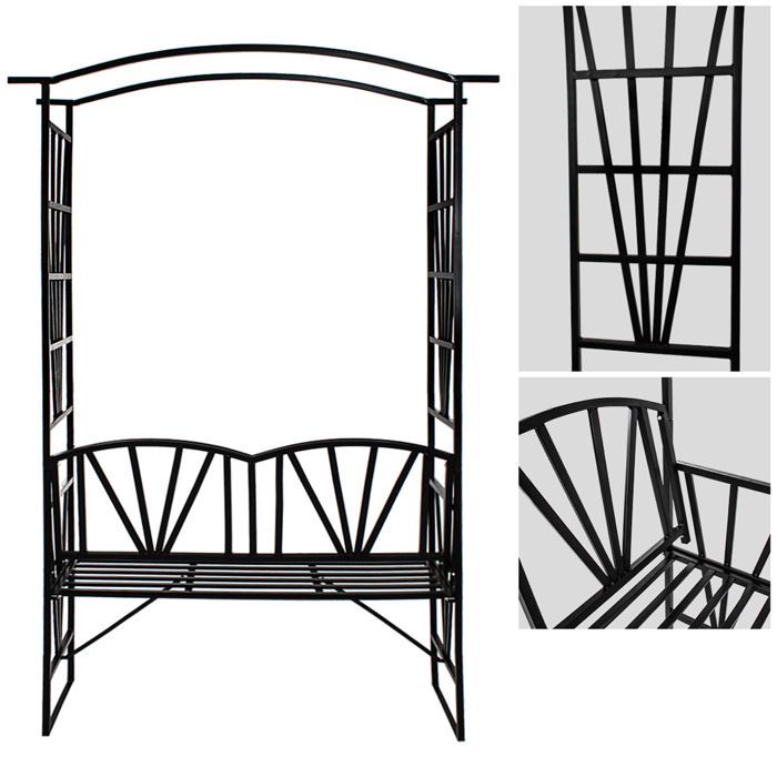 Arco da giardino - TECTAKE - Arco da giardino in acciaio per piante rampicanti e rose con panchina 210 cm x 114 cm - Nero