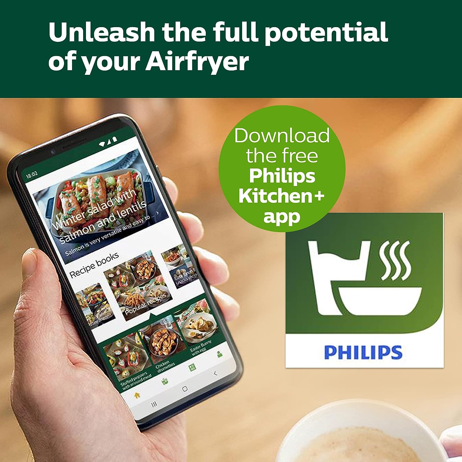 PHILIPS Essential Connected XL Digitale Heißluftfritteuse (6,2 l Fassungsvermögen) mit Rapid Air Technologie, WLAN-Anbindung (Kitchen+ App), Alexa-kompatibel, Schwarz – HD9280/91, Kompakt