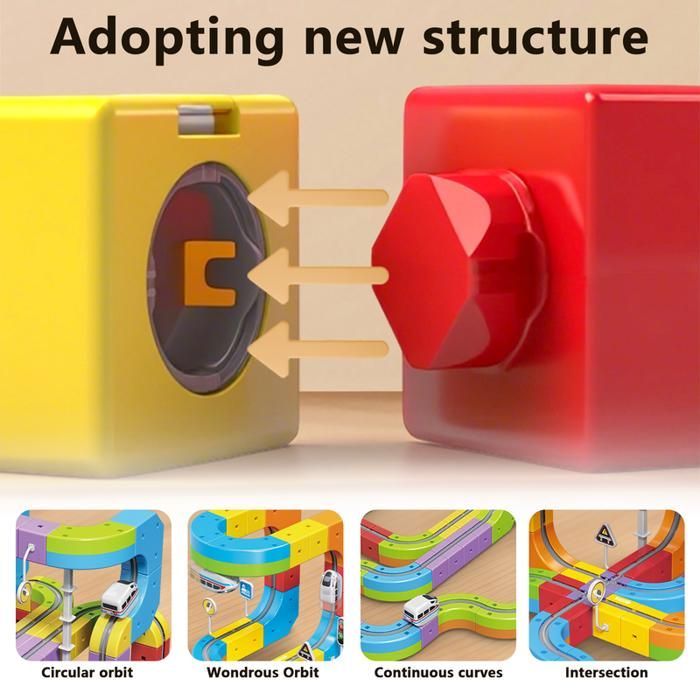 Circuit Voiture Electrique Magnétique 81 Pièces Construction Créative de Pistes Modulaires avec Train Électrique, Boucle 360°