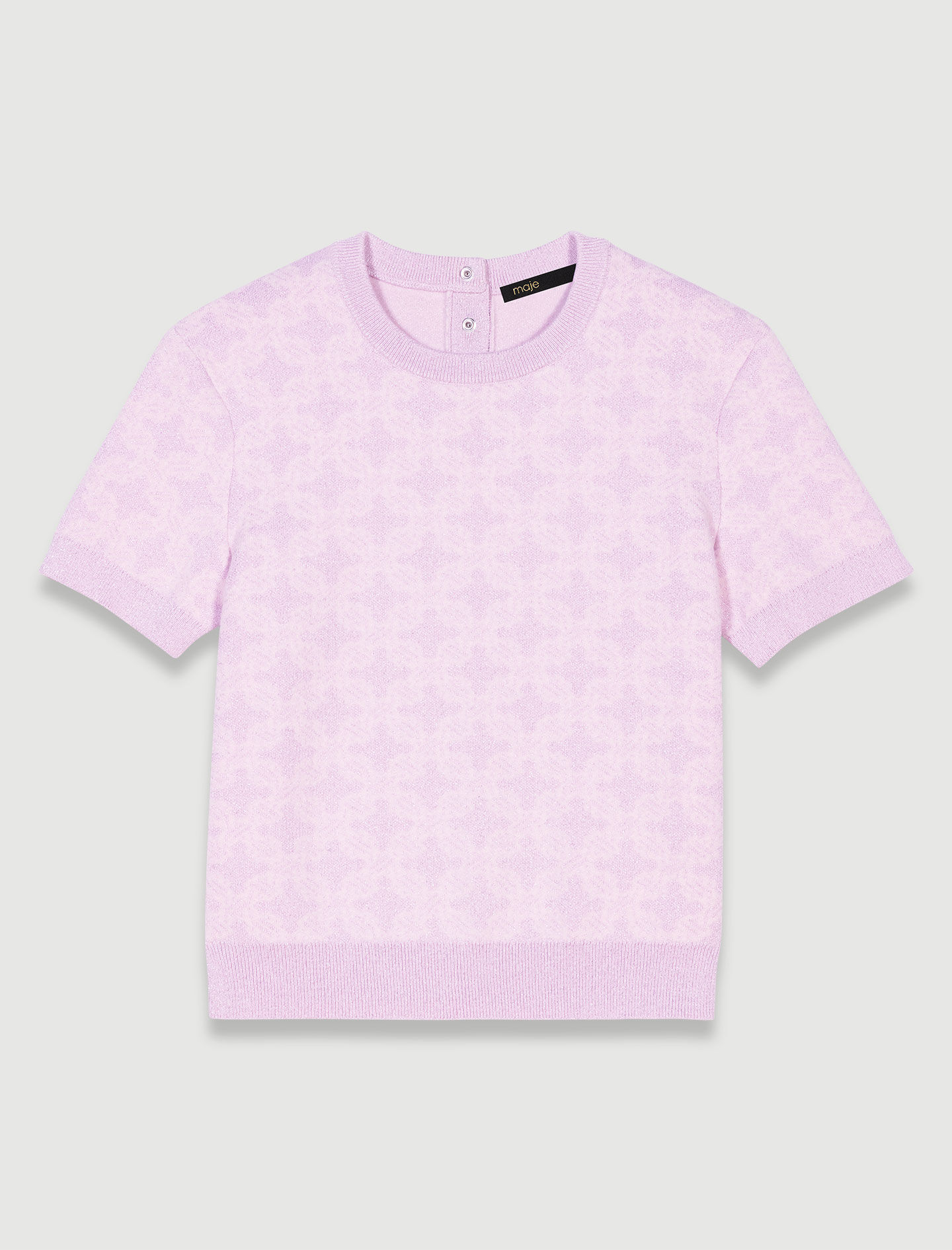 Pulover scurt tricotat jacquard - Roz deschis