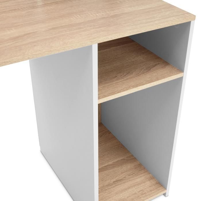 IDMARKET DAN Desk with Storage Shelves, White and Beech Effect