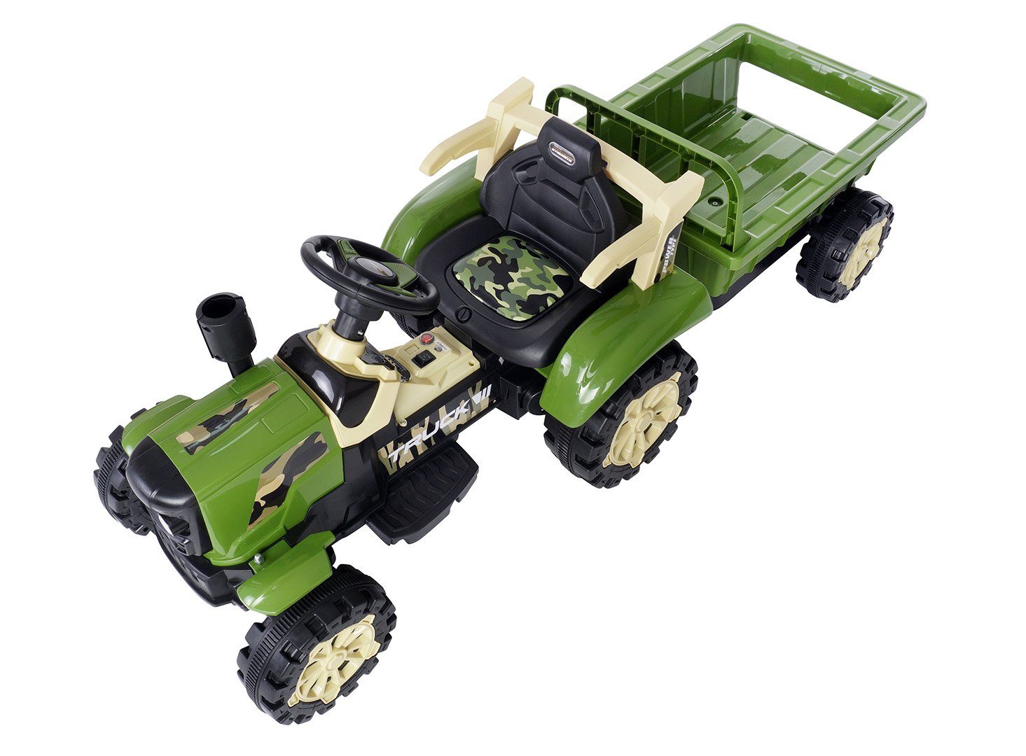Actionbikes Motors Elektro-Kindertraktor mit Anhänger, Fernbedienung, 30 kg Tragfähigkeit (2-teilig), 30 kg Nutzlast, automatische Bremse, 2 x 6-V-Motor, ab 3 Jahren