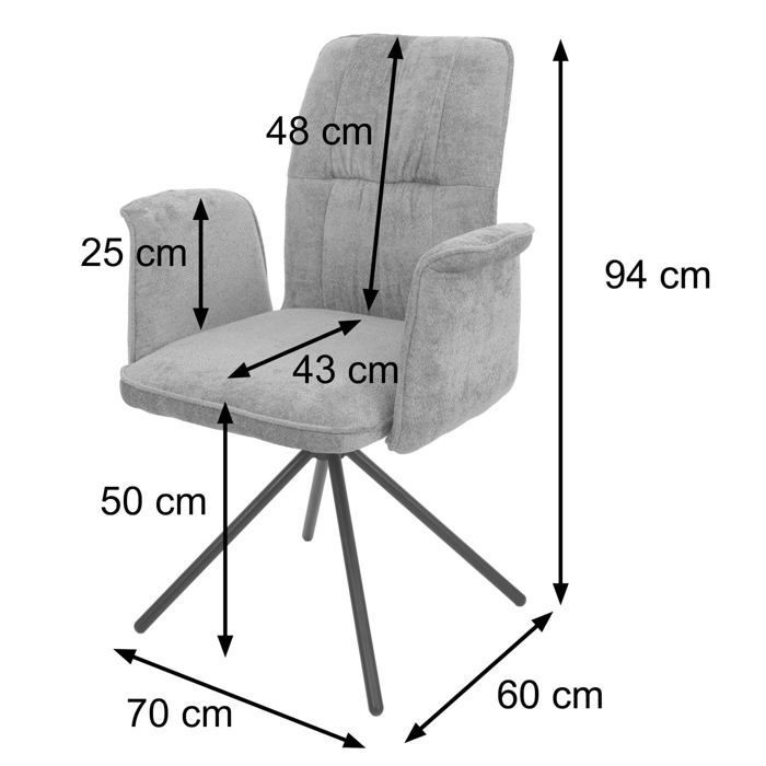 Conjunto de 2 cadeiras de jantar MCW-N99 com apoios de braço em chenille creme.