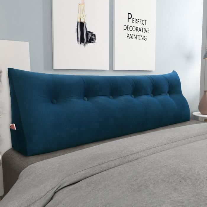 VERCART Grands Coussins de Lit, Coussin de Lecture,  Coussins de soutien, Traversin, Coussin Anti Reflux Velours Bleu Foncé 180CM