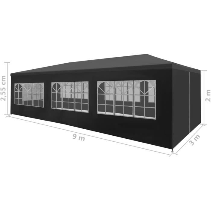 Carpa de recepción 3x9 m Antracita Terraza Jardín Patio Pabellón Cenador[334]