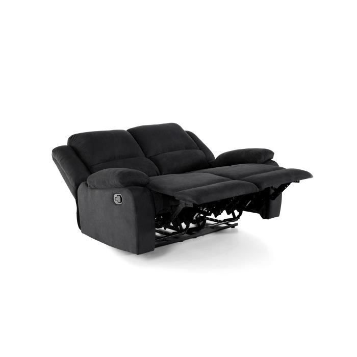 Sofá reclinável LEO de 2 lugares em microfibra - Preto - L143 x P93 x A96cm - LOUNGITUDE