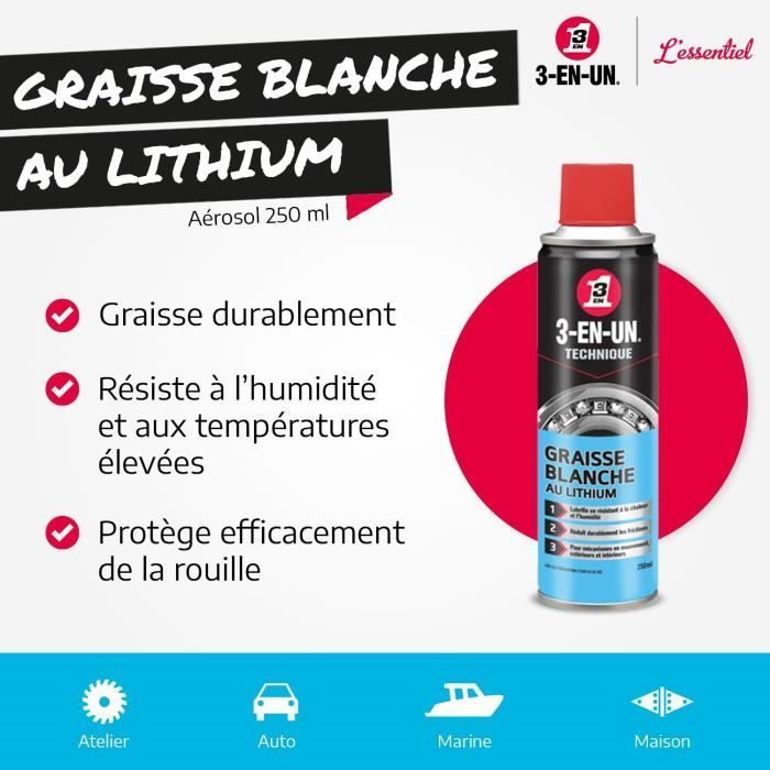 Grasa de litio blanca en aerosol 3 en 1 para uso técnico - 250 ml