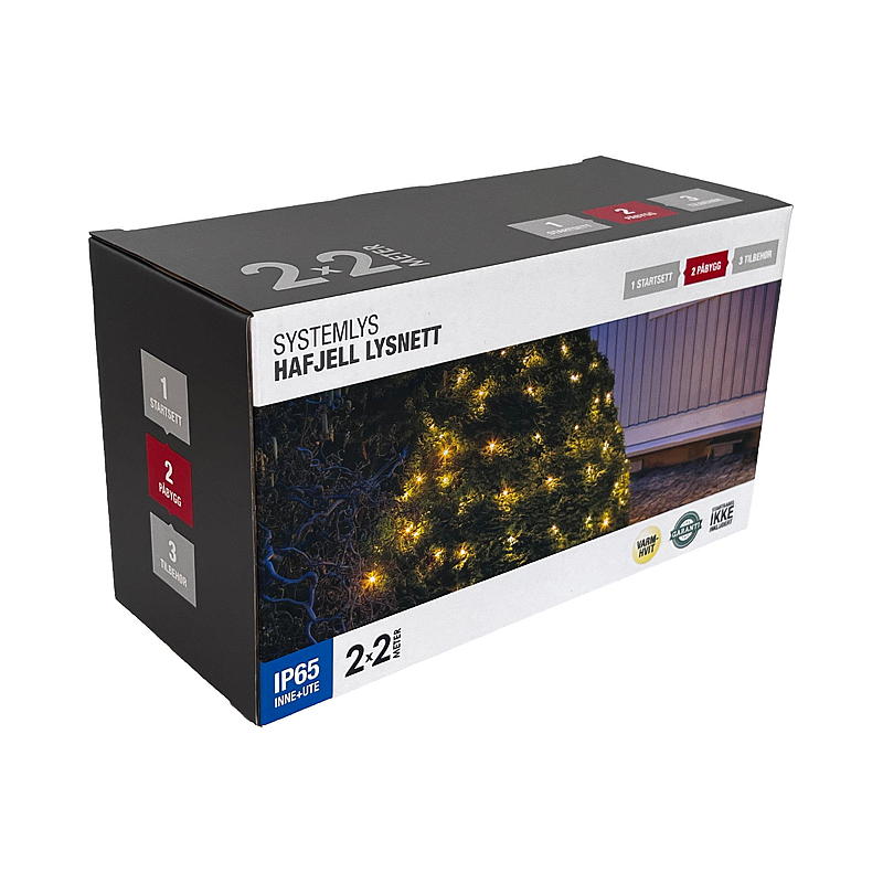 Sistema de iluminación doméstica con rejilla LED de 100 LED, 2x2 m, montaje en superficie, Hafjell