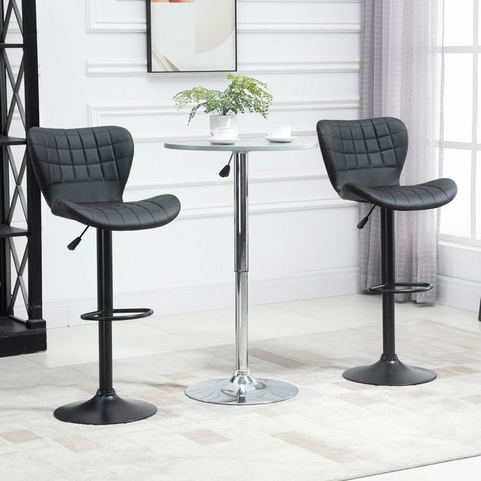 Banqueta de bar - BLOSSOM - Altura ajustável - Couro preto - Conjunto de 2 - Design moderno